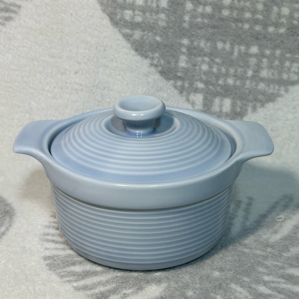 Rachel Ray Cucina baby blue striped mini 5in porcelain casserole dish